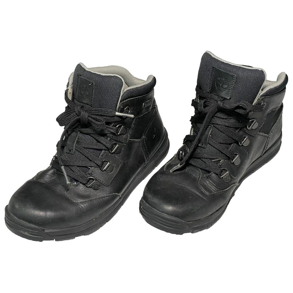 Timberland Boys Black Leather Boots Size 4.5 US Preowned